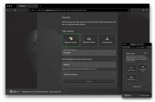 Shows the setup of a video source.